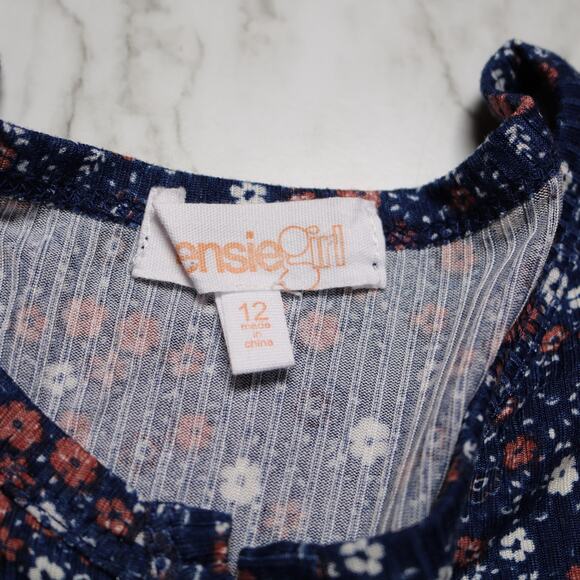 4/$20 - Kensie Girl Long Sleeve Floral Crop Top Navy Blue Button Front Size 12 - Picture 5 of 8